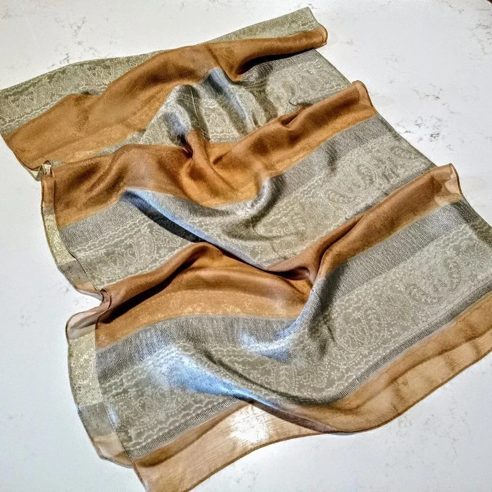 Su Su Oblong Blue & Cinnamon Jacquard Scarf Wrap